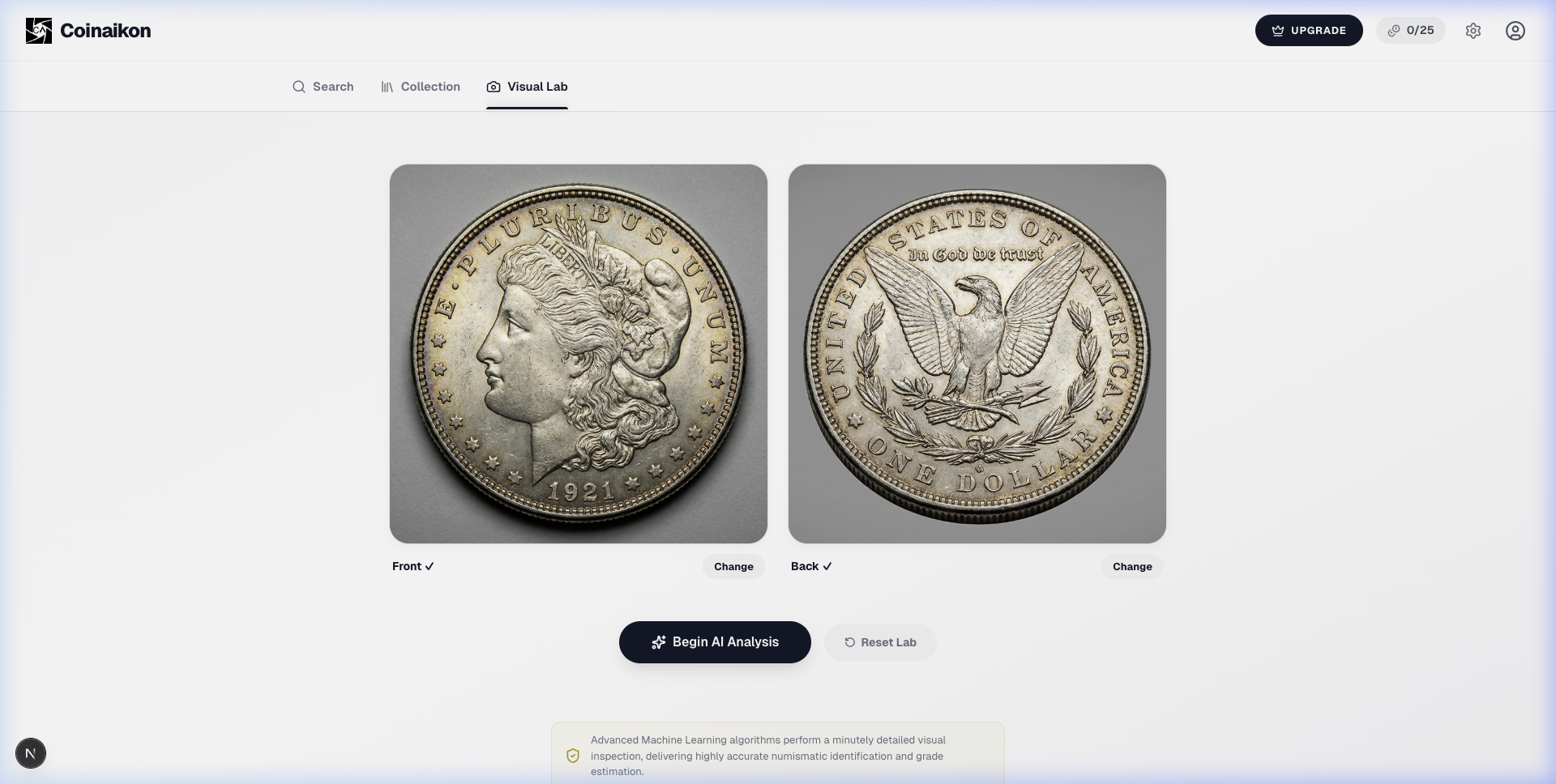 Upload obverse & reverse photos of your coin