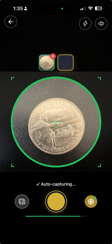 Visual Lab in auto-capture mode, waiting for proper alignment to automatically capture.