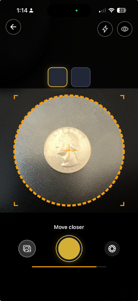 Visual Lab positioning state with dashed amber circle